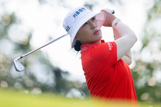 South Korea's Amy Yang plays a shot during the Buick LPGA Shanghai golf tournament in Shanghai on October 17, 2026. (Photo by CN-STR / AFP) / China OUT
