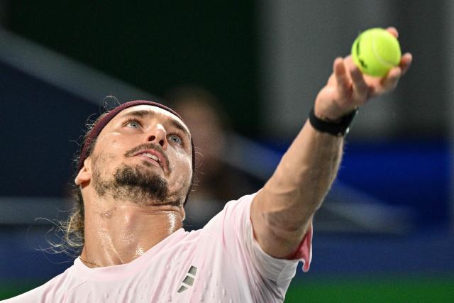 Germany's Alexander Zverev serves to Spain's Alejandro Davidovich Fokina during their men's singles semi-final match at the Shanghai Masters tennis tournament in Shanghai on October 17, 2026. (Photo by Hector RETAMAL / AFP)