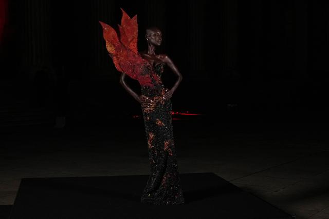 Sudan-born model Adot Gak poses upon arrival to attend The British Museum Ball 2026 in London on October 17, 2026. (Photo by CARLOS JASSO / AFP)