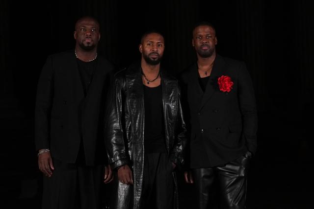 Hale Zero founder Rafael Haley, Hale Zero founder Carl Haley and Hale Zero founder Greg Haley pose upon arrival to attend The British Museum Ball 2026 in London on October 17, 2026. (Photo by CARLOS JASSO / AFP)
