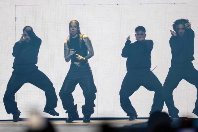 Puerto Rican rapper Young Miko performs at the Intuit Dome in Inglewood, California on October 17, 2026. Young Miko is on her 31-date "Late Checkout Tour" spanning 11 countries. (Photo by VALERIE MACON / AFP)