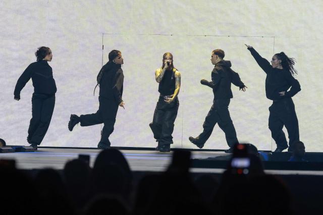 Puerto Rican rapper Young Miko performs at the Intuit Dome in Inglewood, California on October 17, 2026. Young Miko is on her 31-date "Late Checkout Tour" spanning 11 countries. (Photo by VALERIE MACON / AFP)