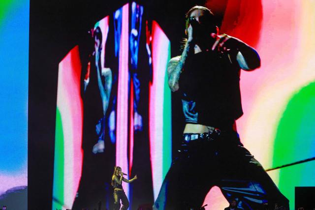 Puerto Rican rapper Young Miko performs at the Intuit Dome in Inglewood, California on October 17, 2026. Young Miko is on her 31-date "Late Checkout Tour" spanning 11 countries. (Photo by VALERIE MACON / AFP)