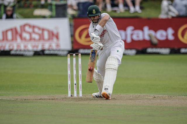 South Africa's Aiden Markram plays a shot on day one of the second Test match between South Africa and Australia at St Georges Park in Gqeberha on October 18, 2026. (Photo by Marco Longari / AFP)