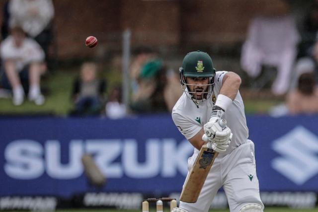 South Africa's Aiden Markram plays a shot on day one of the second Test match between South Africa and Australia at St Georges Park in Gqeberha on October 18, 2026. (Photo by Marco Longari / AFP)