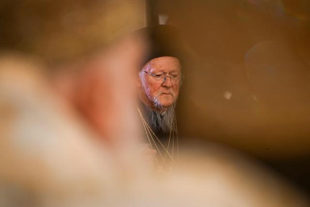 Ecumenical Patriarch Bartholomew I of Constantinople leads a service at Alexander Nevsky Cathedral in Sofia on October 18, 2026. (Photo by Nikolay DOYCHINOV / AFP)