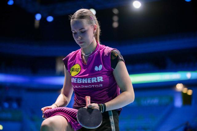 Germany’s Annett Kaufmann competes against Germany’s Nina Mittelham during the women’s singles semi-final match of the 2026 ETTU European Individual Table Tennis Championships at the Arena Stozice in Ljubljana, Slovenia on October 18, 2026. (Photo by Jure Makovec / AFP)