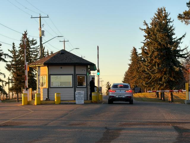 A view near the entrance of the Canadian Forces Base (CFB) Wainwright military base, in Wainwright, Alberta, Canada, on October 18, 2026. A "serious incident" at a military base in western Canada killed and injured multiple people and sparked a huge blaze on October 17, the government said. Canadian Prime Minister Mark Carney posted on X that "a serious incident creating a major fire" had occurred at Canadian Forces Base Wainwright military base in western Alberta province. (Photo by Daphné LEMELIN / AFP)