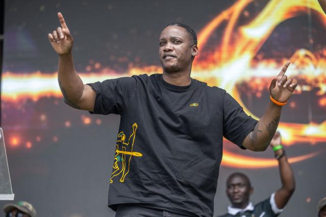 TOPSHOT - UmKhonto we Sizwe Party ( MKP) First President Duduzane Zuma gestures during an election campaign mini rally in Umgababa, south of Durban on October 18, 2026, ahead of the country’s upcoming municipal elections. (Photo by RAJESH JANTILAL / AFP)