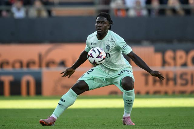 Monaco's Ghanaian defender #22 Mohammed Salisu controls the ball during the French L1 football match between FC Lorient and AS Monaco at the Yves-Allainmat stadium in Lorient, Western France, on October 18, 2026. (Photo by Loic VENANCE / AFP)