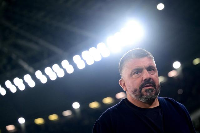 Lazio’s Italian coach Gennaro Gattuso looks on prior to the Italian Serie A football match between Juventus and Lazio at the Allianz Stadium, in Turin on October 18, 2026. (Photo by Marco Bertorello / AFP)