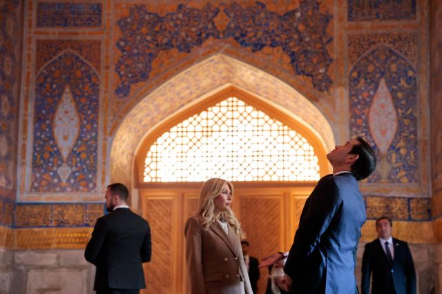 US Secretary of State Marco Rubio and his wife Jeanette Dousdebes Rubio visit Registan Square in Samarkand, Uzbekistan, on October 19, 2026. (Photo by Kylie Cooper / POOL / AFP)