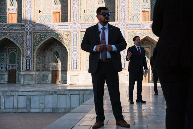 US Secretary of State Marco Rubio speaks during an interview at Registan Square in Samarkand, Uzbekistan, on October 19, 2026. (Photo by Kylie Cooper / POOL / AFP)