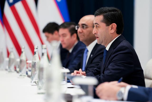 Uzbekistan's Foreign Minister Bakhtiyor Saidov attends a meeting with US Secretary of State Marco Rubio at the Congress Center in Samarkand, Uzbekistan, on October 19, 2026. (Photo by Kylie Cooper / POOL / AFP)