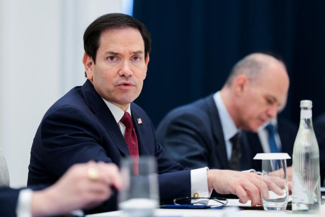 US Secretary of State Marco Rubio (L) attends a meeting with Uzbekistan's Foreign Minister Bakhtiyor Saidov at the Congress Center in Samarkand, Uzbekistan, on October 19, 2026. (Photo by Kylie Cooper / POOL / AFP)