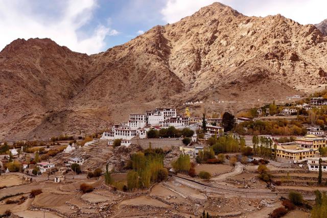 An aerial view shows the Likir Buddhist Monastery in India's Ladakh region on October 18, 2026. (Photo by Mohd Arhaan ARCHER / AFP)