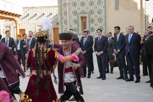 US Secretary of State Marco Rubio watches a cultural performance at the Eternal City in Samarkand, Uzbekistan, on October 19, 2026. (Photo by Kylie Cooper / POOL / AFP)