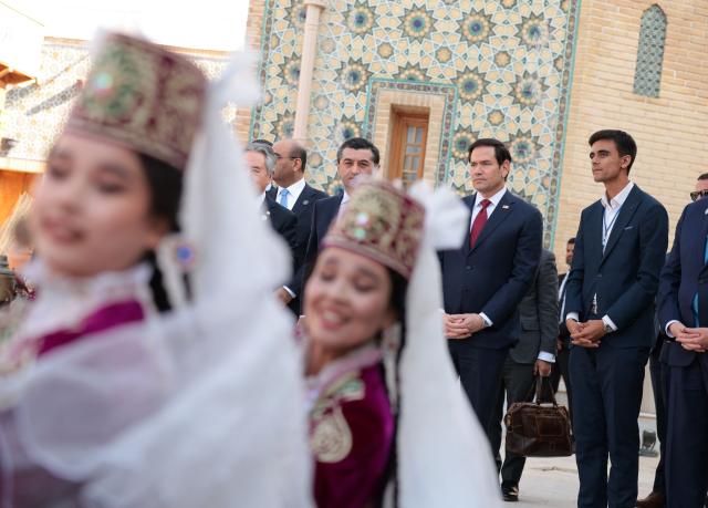 US Secretary of State Marco Rubio watches a cultural performance at the Eternal City in Samarkand, Uzbekistan, on October 19, 2026. (Photo by Kylie Cooper / POOL / AFP)