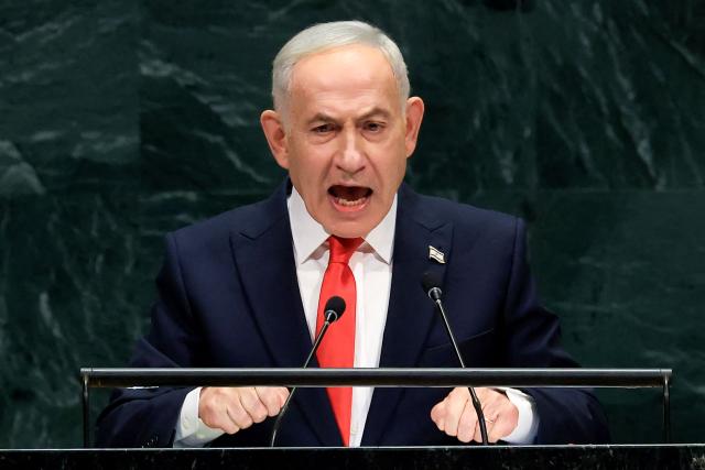 (FILES) Israel's Prime Minister Benjamin Netanyahu speaks during the 81st United Nations General Assembly at the United Nations Headquarters in New York, on September 24, 2026. Prime Minister Benjamin Netanyahu vowed on October 19, 2026, that Israel will not hesitate to strike its enemies at a moment's notice, eight days before a tight election and following his warnings to Iran. Netanyahu said he spoke to the commander of an unspecified base and saw Israel's "capability to strike our enemies the moment it is required". (Photo by TIMOTHY A. CLARY / AFP)