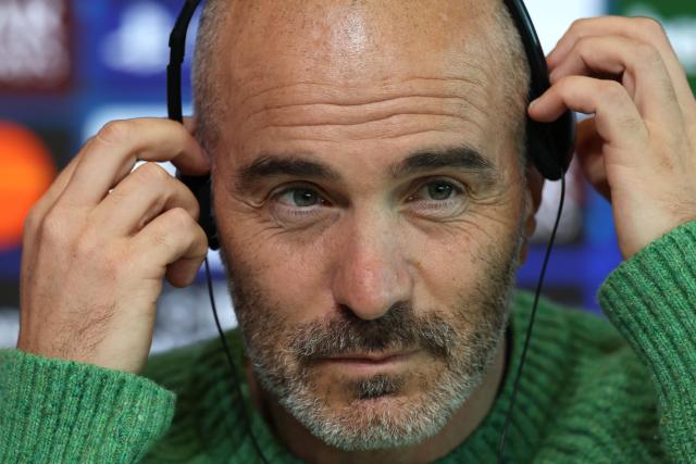 Manchester City's Italian manager Enzo Maresca attends a press conference at the Etihad Campus training ground in Manchester, north-west England, on October 19, 2026, the eve of their UEFA Champions League, league phase football match against AEK Athens. (Photo by Darren Staples / AFP)
