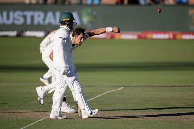 Australia's Mitchell Starc delivers a ball on day two of the second Test match between South Africa and Australia at St Georges Park in Gqeberha on October 19, 2026. (Photo by Marco Longari / AFP)