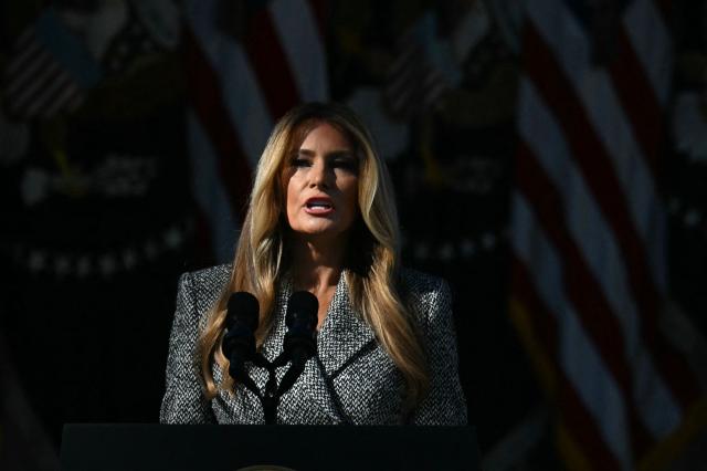 US First Lady Melania Trump speaks during an executive order signing ceremony in the Rose Garden of the White House in Washington, DC, on October 19, 2026. The executive order aims to a create a Women’s Health Division at the National Institutes of Health (NIH) and a White House Women’s Health Task Force. (Photo by Jim WATSON / AFP)