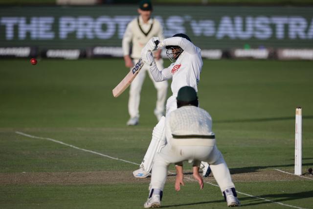 South Africa's Temba Bavuma plays a shot on day two of the second Test match between South Africa and Australia at St Georges Park in Gqeberha on October 19, 2026. (Photo by Marco Longari / AFP)