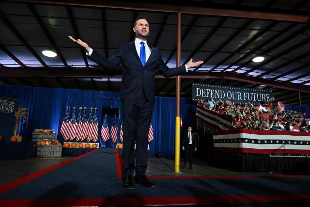 US Vice President JD Vance arrives to speak during a campaign rally in Hendersonville, North Carolina, on October 19, 2026. (Photo by Kenny Holston/The New York Times / POOL / AFP)