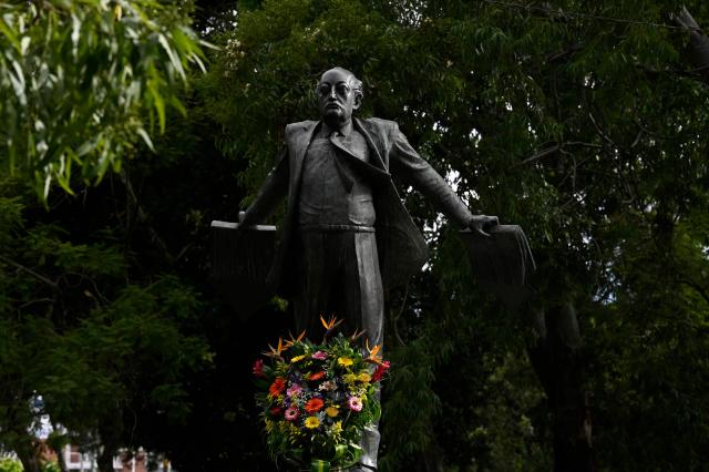 This view shows the monument honoring Nobel Prize-winning author Miguel Angel Asturias in Guatemala City on October 19, 2026. Guatemala marks the anniversary of his birth on October 19, 1899. (Photo by Johan ORDONEZ / AFP)