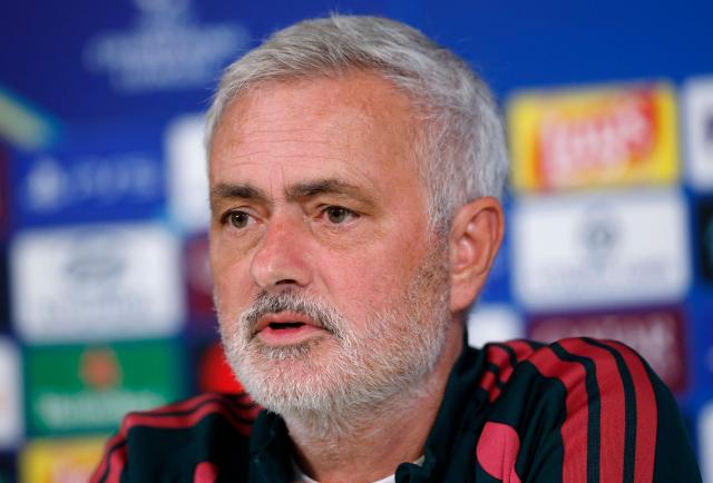 Real Madrid's Portuguese coach Jose Mourinho gives a press conference ahead of their UEFA Champions League first round day 3 football match against RB Leipzig at the Ciudad Real Madrid training ground in Madrid on October 20, 2026. (Photo by Oscar DEL POZO / AFP)