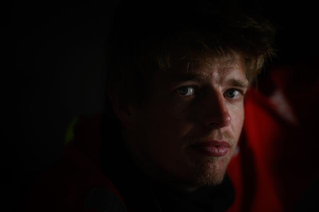 French skipper Leonard Legrand poses onboard his Ocean Fifty multihull Sodebo at the village of the Route du Rhum - Destination Guadeloupe, in Saint-Malo, western France on October 20, 2026, a few days prior to the start of the 13th edition of the Route du Rhum – Destination Guadeloupe solo sailing race from Saint-Malo to Pointe-a-Pitre in the French overseas island of Guadeloupe. (Photo by Loic VENANCE / AFP)