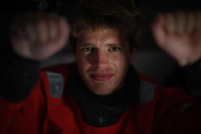French skipper Leonard Legrand poses onboard his Ocean Fifty multihull Sodebo at the village of the Route du Rhum - Destination Guadeloupe, in Saint-Malo, western France on October 20, 2026, a few days prior to the start of the 13th edition of the Route du Rhum – Destination Guadeloupe solo sailing race from Saint-Malo to Pointe-a-Pitre in the French overseas island of Guadeloupe. (Photo by Loic VENANCE / AFP)