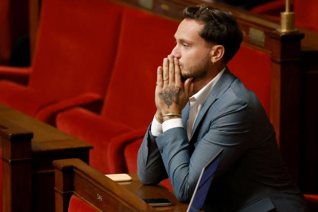 French leftist party La France Insoumise (LFI) group MP Raphael Arnault attends the opening debate session on the 2027 social security budget (PLFSS) at the National Assembly, French Parliament lower house, in Paris on October 20, 2026. (Photo by Kenzo TRIBOUILLARD / AFP)