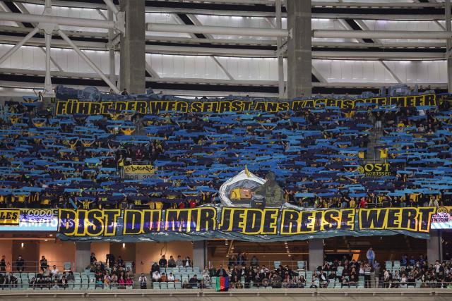 Dortmund's fans during the UEFA Champions League football match between Sabah and Borussia Dortmund at the Baku Olympic Stadium in Baku on October 20, 2026. (Photo by Giorgi ARJEVANIDZE / AFP)