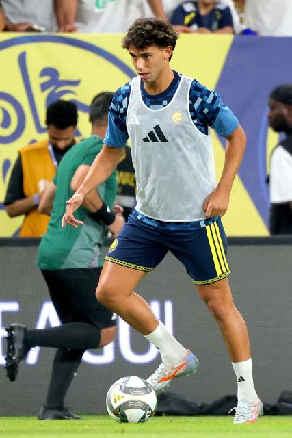 Nassr's Portuguese forward #79 Joao Felix warms up before the Saudi Pro League football match between Al-Nassr FC and Neom FC at Awwal Park in Riyadh on October 20, 2026. (Photo by Fayez NURELDINE / AFP)