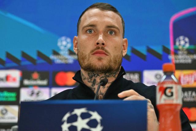 RB Leipzig's German defender #22 David Raum attends a press conference ahead of their UEFA Champions League first round day 3 football match against Real Madrid CF at the Santiago Bernabeu stadium in Madrid on October 20, 2026. (Photo by JAVIER SORIANO / AFP)