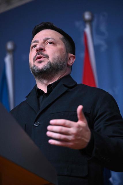 Ukraine's President Volodymyr Zelensky delivers a joint press conference after a meeting with Norway's Prime Minister and Finland's President on the situation in Ukraine on October 20, 2026 in Oslo. (Photo by Jonathan Nackstrand / AFP)