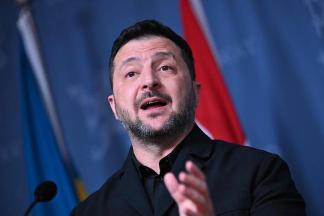 Ukraine's President Volodymyr Zelensky delivers a joint press conference after a meeting with Norway's Prime Minister and Finland's President on the situation in Ukraine on October 20, 2026 in Oslo. (Photo by Jonathan Nackstrand / AFP)