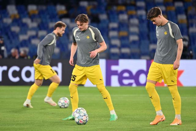 Bodo/Glimt's Norwegian defender #25 Isak Määttä warms up before the UEFA Champions League - league first round day 3 football match between Napoli and Bodo Glimt at the Diego Armando Maradona stadium in Naples on October 20, 2026. (Photo by Alberto PIZZOLI / AFP)