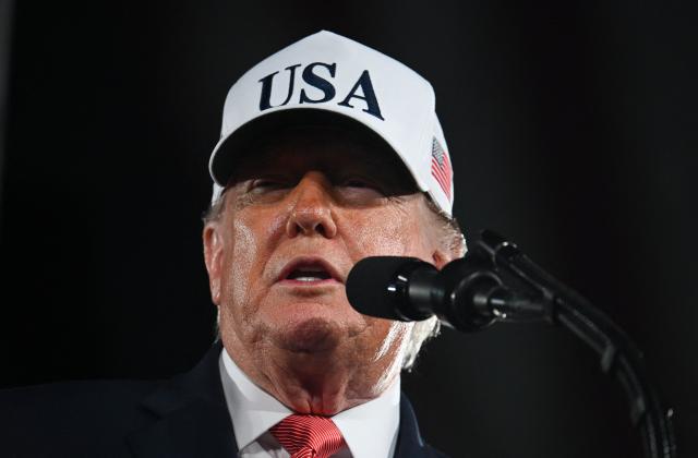 US President Donald Trump speaks at a midterm campaign rally at Pitt-Greenville Airport in Greenville, North Carolina, on October 20, 2026. (Photo by Kent NISHIMURA / AFP)