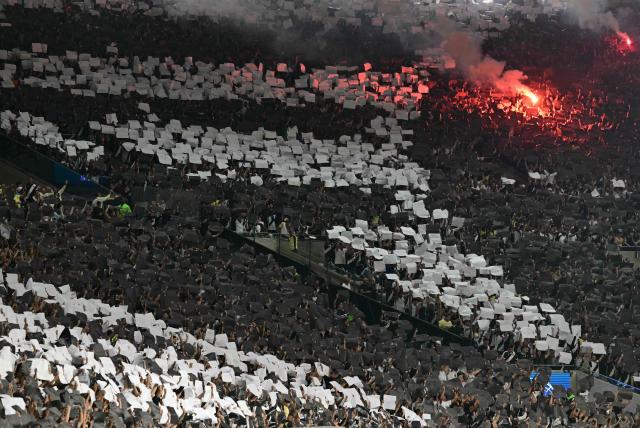 Vasco da Gama supporters cheer before the Copa Sudamericana semifinal second leg football match between Brazil's Vasco da Gama and Argentina's Boca Juniors at the Maracana stadium in Rio de Janeiro, Brazil, on October 20, 2026. (Photo by Pablo PORCIUNCULA / AFP)