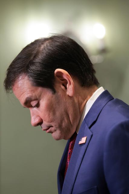 US Secretary of State Marco Rubio meets with members of the media at the Taj Mahal Palace hotel in Mumbai on October 21, 2026. (Photo by KYLIE COOPER / POOL / AFP)