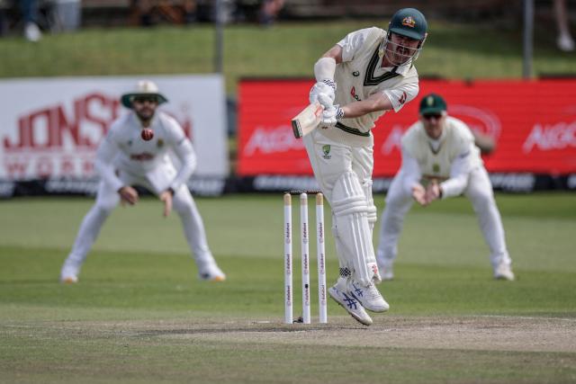 Australia's Travis Head plays a shot on day four of the second Test match between South Africa and Australia at St Georges Park in Gqeberha on October 21, 2026. (Photo by Marco Longari / AFP)
