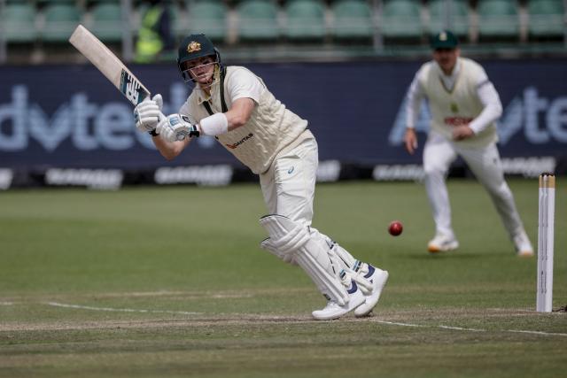 Australia's Steven Smith plays a shot on day four of the second Test match between South Africa and Australia at St Georges Park in Gqeberha on October 21, 2026. (Photo by Marco Longari / AFP)