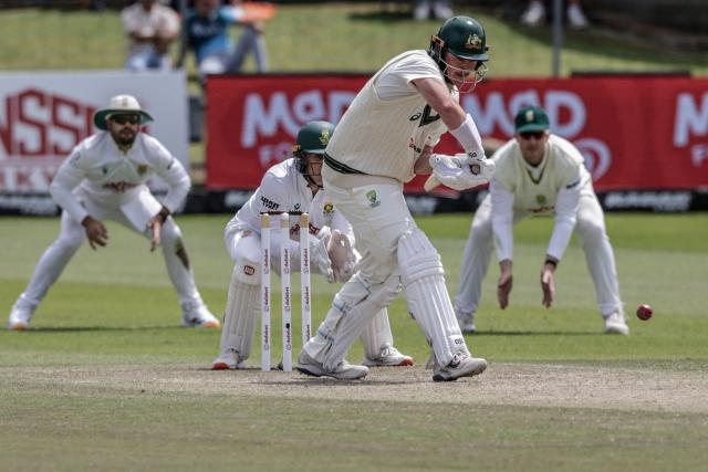 Australia's Matt Renshaw plays a shot on day four of the second Test match between South Africa and Australia at St Georges Park in Gqeberha on October 21, 2026. (Photo by Marco Longari / AFP)