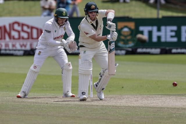 Australia's Steven Smith plays a shotvon day four of the second Test match between South Africa and Australia at St Georges Park in Gqeberha on October 21, 2026. (Photo by Marco Longari / AFP)