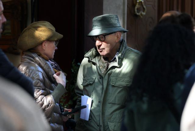 US director Woody Allen is pictured on a set of a movie in central Madrid on October 21, 2026. Veteran Hollywood star Woody Allen's latest comedy has hit the streets of Madrid as the Spanish capital seeks to burnish its status as a global cinema hub. (Photo by Thomas COEX / AFP)
