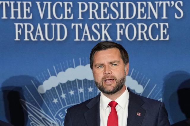 US Vice President JD Vance speaks during a stop at the FBI Cincinnati Field Office, October 21, 2026, in Cincinnati, Ohio. Vance is in Ohio to support gubernatorial candidate Vivek Ramaswamy. (Photo by Jacquelyn Martin / POOL / AFP)