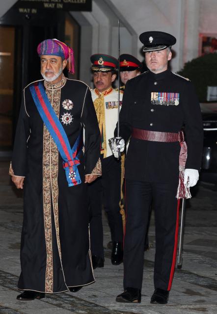 Oman's Sultan Haitham bin Tariq arrives for a State Banquet at The Guildhall in The City of London, on October 21, 2026, the second day of a three-day State Visit to the United Kingdom by The Sultan of Oman. (Photo by Isabel Infantes / POOL / AFP)