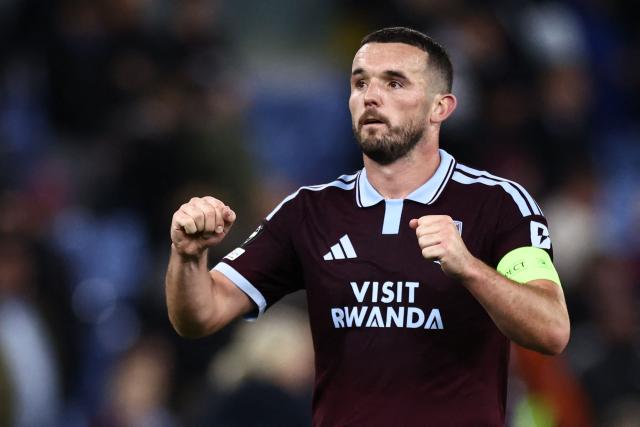 Aston Villa's Scottish midfielder  #07 John McGinn celebrates on the pitch after the UEFA Champions League, league phase football match between Aston Villa and Viking at Villa Park in Birmingham, central England on October 21, 2026. Villa won the game 3-1. (Photo by Henry NICHOLLS / AFP)